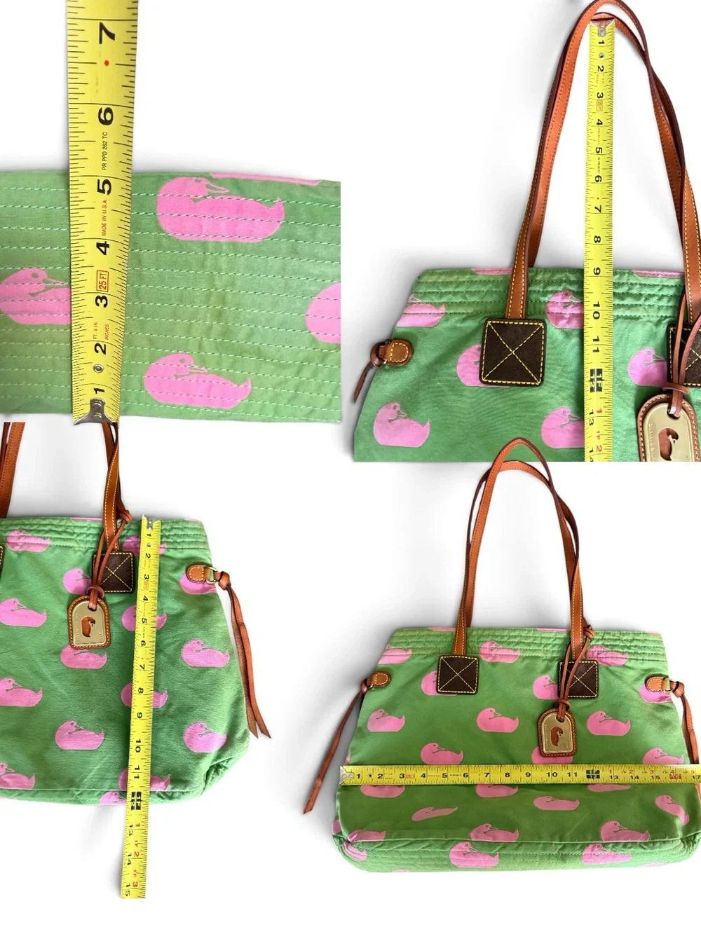 Dooney & Bourke Vintage Y2K Wonder Duck Canvas Tote Green Pink Preppy